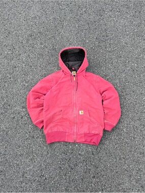 Vintage Carhartt Jacket Size Med Womens Pink Crabapple WJ130 624 Hooded Active